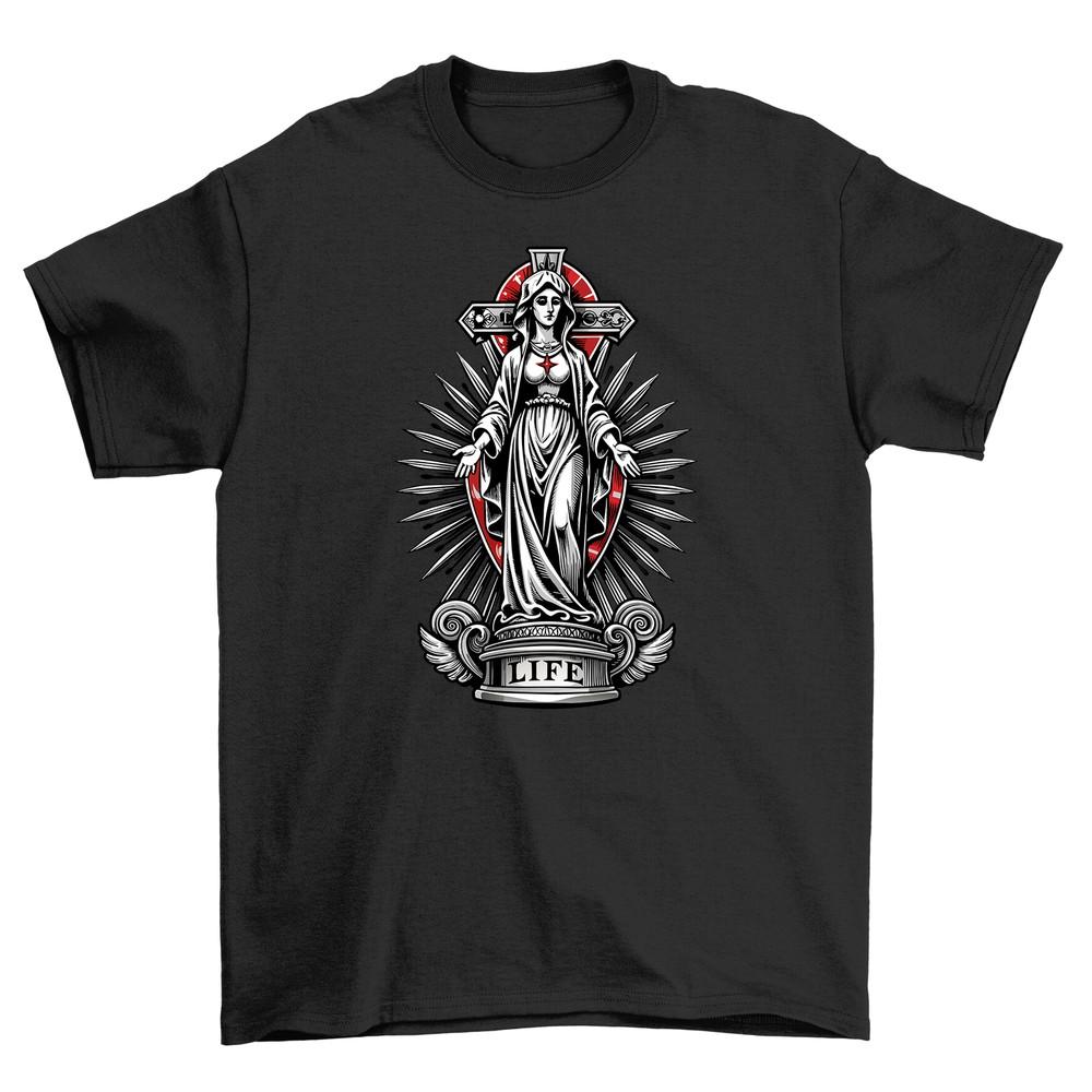 Gothic_19 Statue of Guadalupe t-shirt - Divine and Darkly Hilarious! Unisex Prin