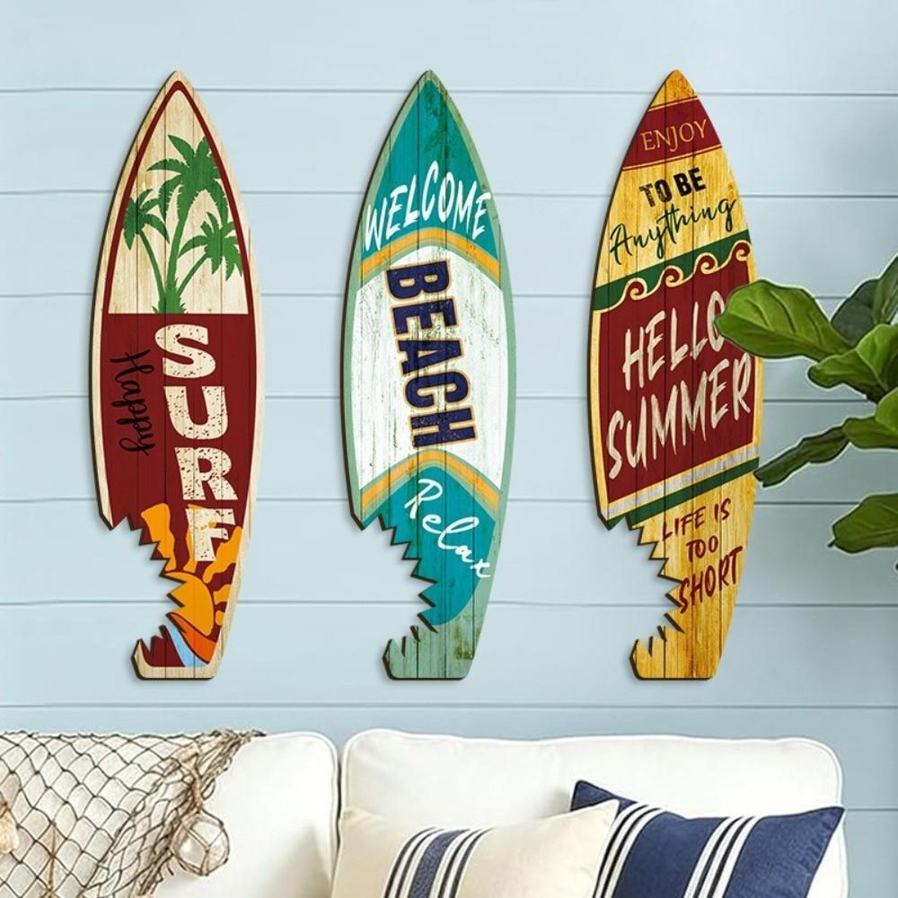 3 Stuks Kleurrijk Surfplank Wanddecoratie Vintage Print Surfplank Houten Bord Buiten Nautische Decoratie