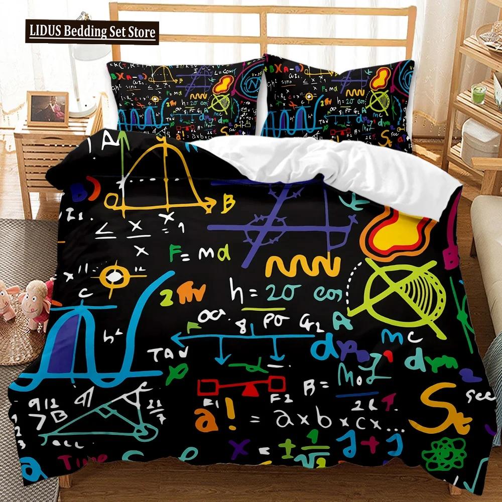 Zestaw Poszwy na Kołdrę z Równaniem Matematycznym Rozmiar Queen Zestaw Pościeli ze Wzorem Formuły Matematycznej Chłopiec Dziewczynka Edukacyjny Miękki Poliestrowy Pokrowiec na Kołdrę
