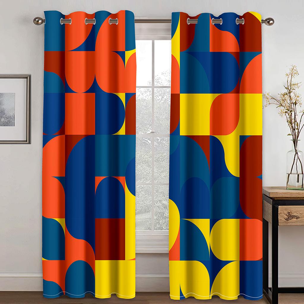 3D Современное Абстрактное Искусство Цветные Сетчатые Шторы 2 Панели Минималистский Ветер Домашний Гостиный Спальня Балкон Декоративные Шторы 50W130H(CM)X2PCS&Grommet Top