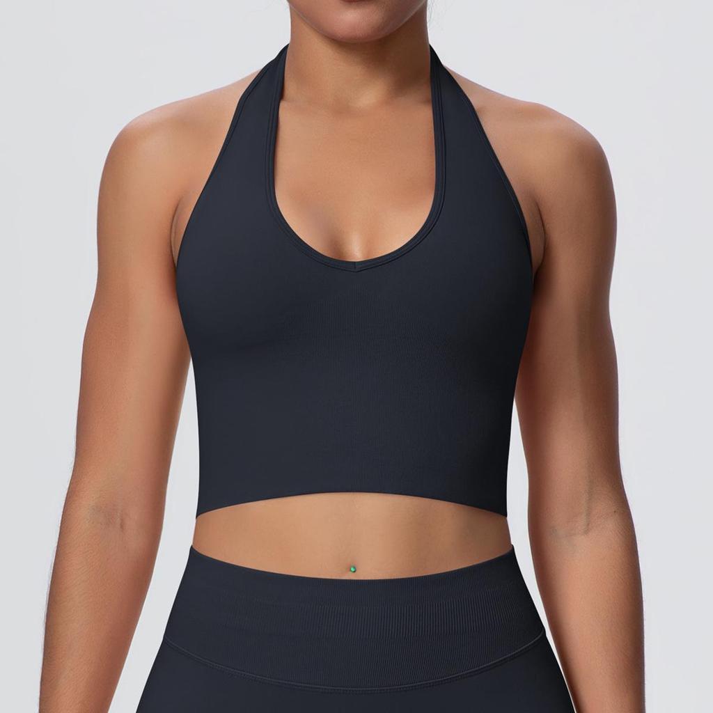 Elegant Backless Halter Yoga Bra – Seamless Breathable Sports and Fitness Vest