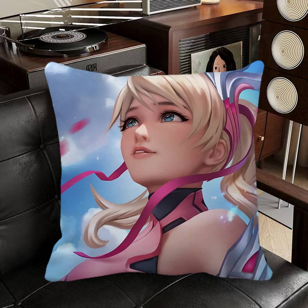 Mercy Overwatch Game Pillow Case Square Pillow Bedroom Sofa Leisure Comfort Cushion Car Home Decoration