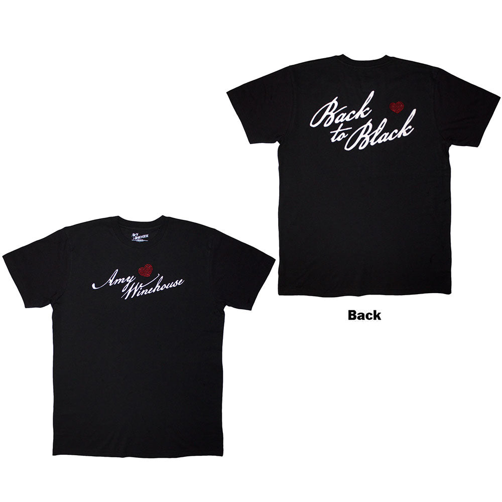 Amy Winehouse Embellished TShirt Back To Black Black Back Print OFFICIAL N S