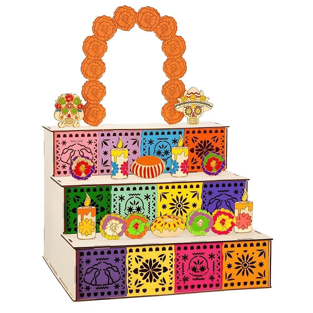 Day of the Dead Altar Offering Wooden Skull and Candle Ornament Day of the Dead Memorial Ornament