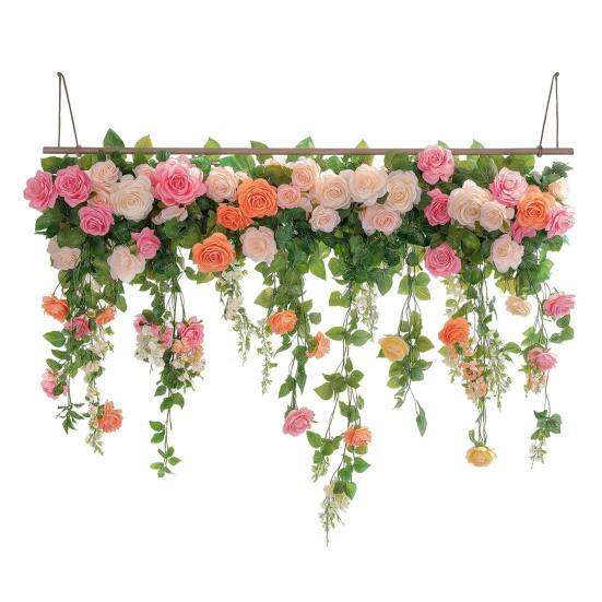 Hanging Floral Vine Window Sticker Double Sided Rose Vine Leaves Window Decals A