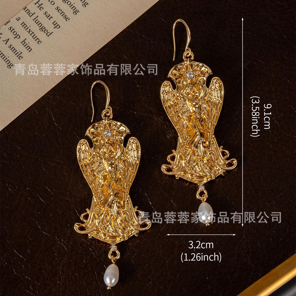 Antique Style Earrings French Light Luxury High-end Feel Unique Baroque Gold Niche Design