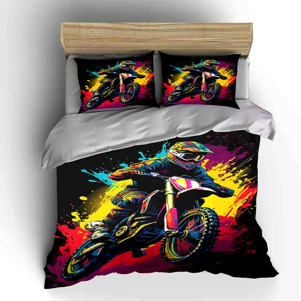Motorcycle with colorful splashes. Bedding sets Duvet cover sets Duvet covers Pillowcases(1 * Duvet Cover 2 * Pillowcases without duvet insert)