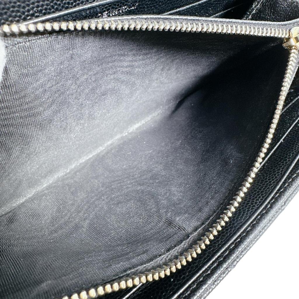 Saint Laurent Cassandra Button Type Long Wallet Purse Leather Black Unisex Used