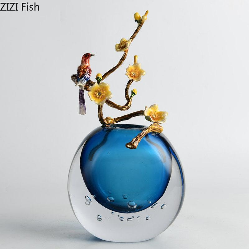 Enamel Colored Ocean Heart Glass Vase Desk Decoration Flowers Arrangement Transparent Blue Floral Vases Room Aesthetic Decor