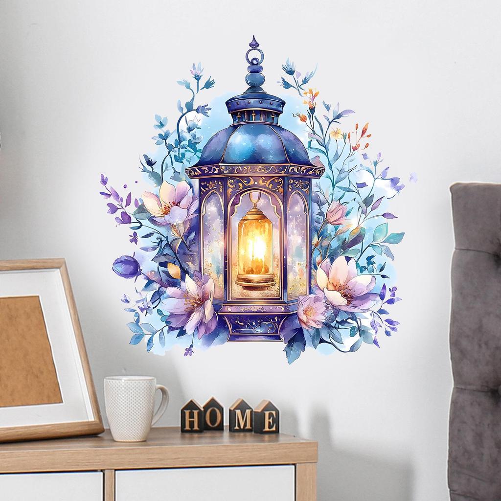 Middle Eastern Festival Floral Candle Chandelier Wall Sticker for Living Room
