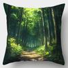 Sunlit Forest Path Throw Pillow Covers, Green Woodland Nature Scenery Cushion Cases, Decorative Pillowcases For Living Room Sofa