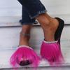 Fashion 2025 Summer Fur Fuffy Slippers for Woman New Stylish Peard Decor Slides Women Thick Sole Non Slip Vacation Sandals Mujer