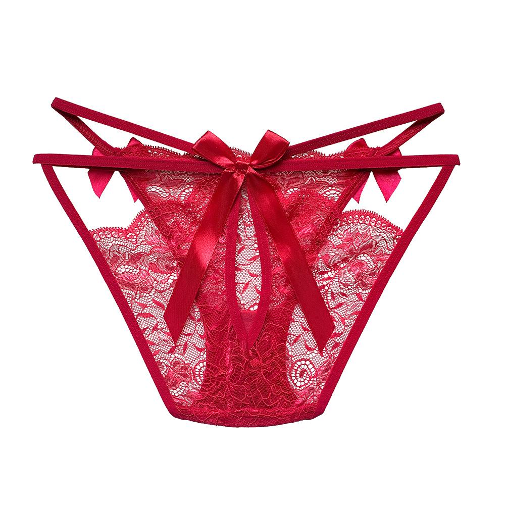 Sexy Lace Pure Lust Seduction Women's Briefs Mood Hollow Bow Mid-waist Comfortable Cotton Crotch Girl Panties