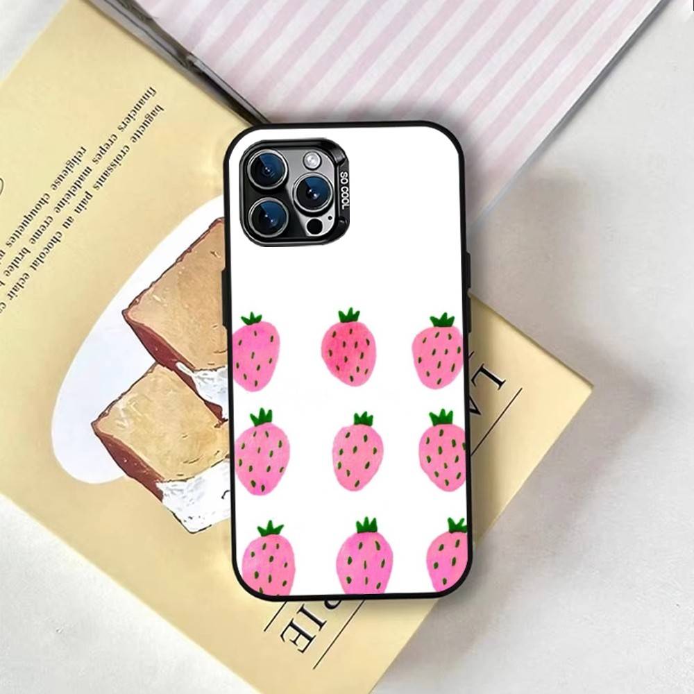 Korean Sweet Strawberry Phone Case For iPhone 17,16,15,14,13,12,11 Plus,Pro Max,XS,Colorful Silver Phone Case Funda Cover