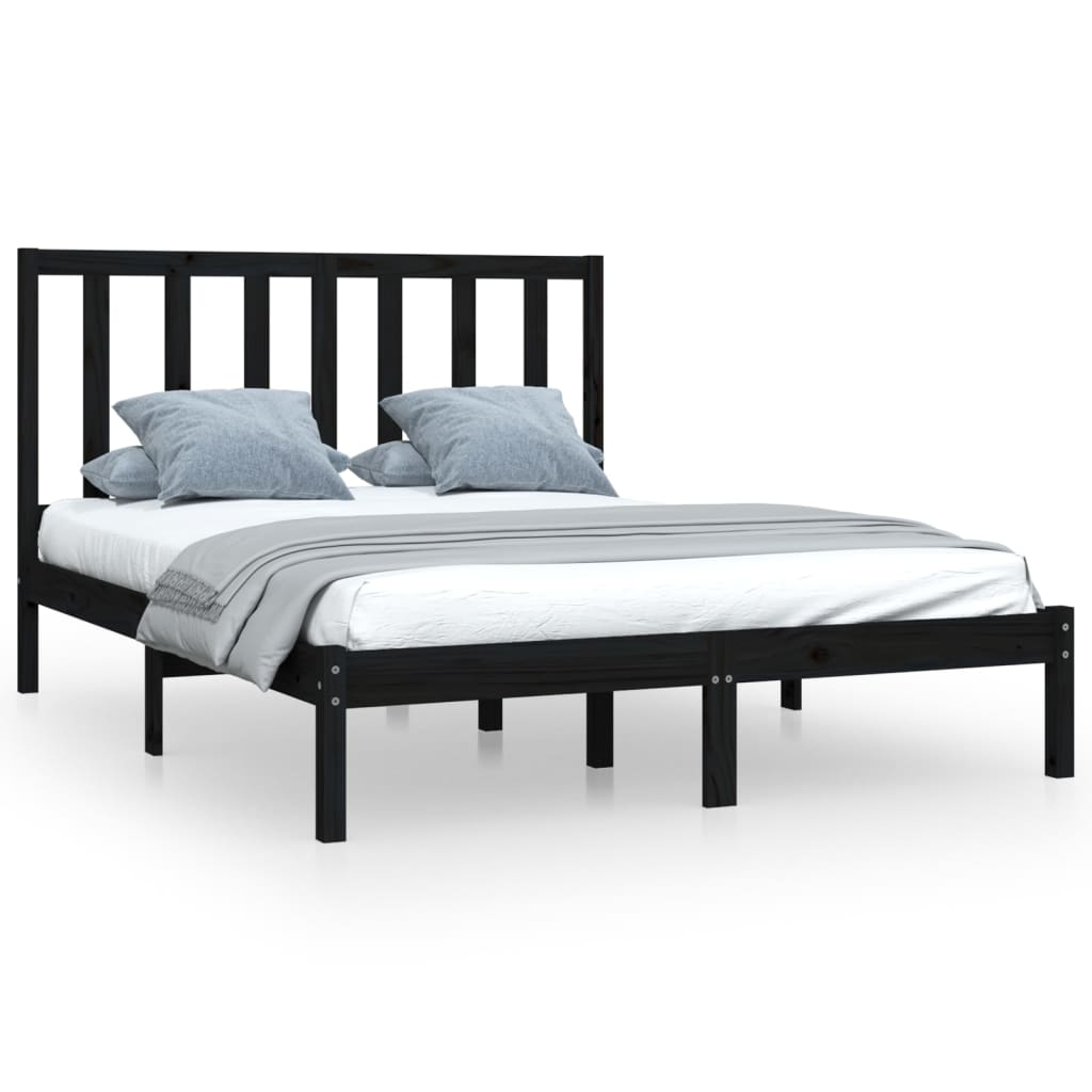 Solid Wood Bed Frame In Black Pine 140 X 190 Cm