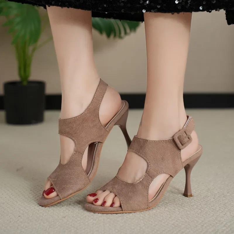 2025  Summer Women's Sandals Peep Toe High Heel Shoes  Pumps  Back Zip Stiletto