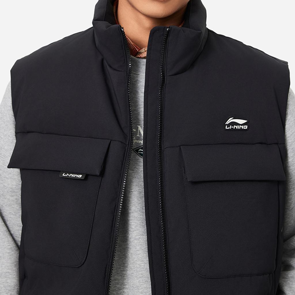Li-Ning Sports Trend Series Solid Color Stand Collar Cardigan Vest Men Vests Black AMRU033-1