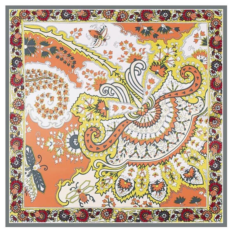 POBING Silk Scarf Luxury Brand Melt Chain Neckerchief Muslim Headscarf Square Scarves Lady Foulard Female Bandana 100*100CM