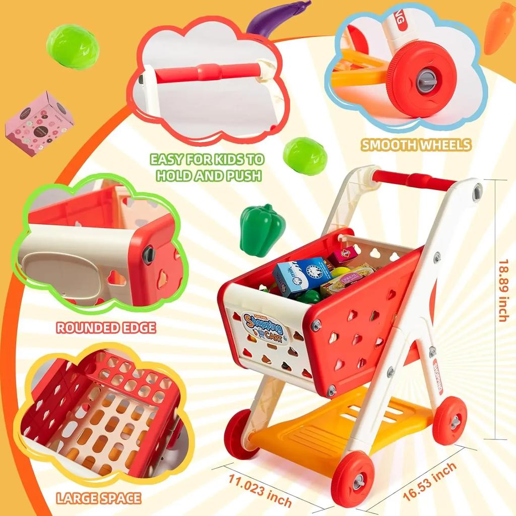 26pcs Kids Shopping Cart Playing House Role-Playing Games Supermarket Playset Accessories for Toddler Aged Children's Toys