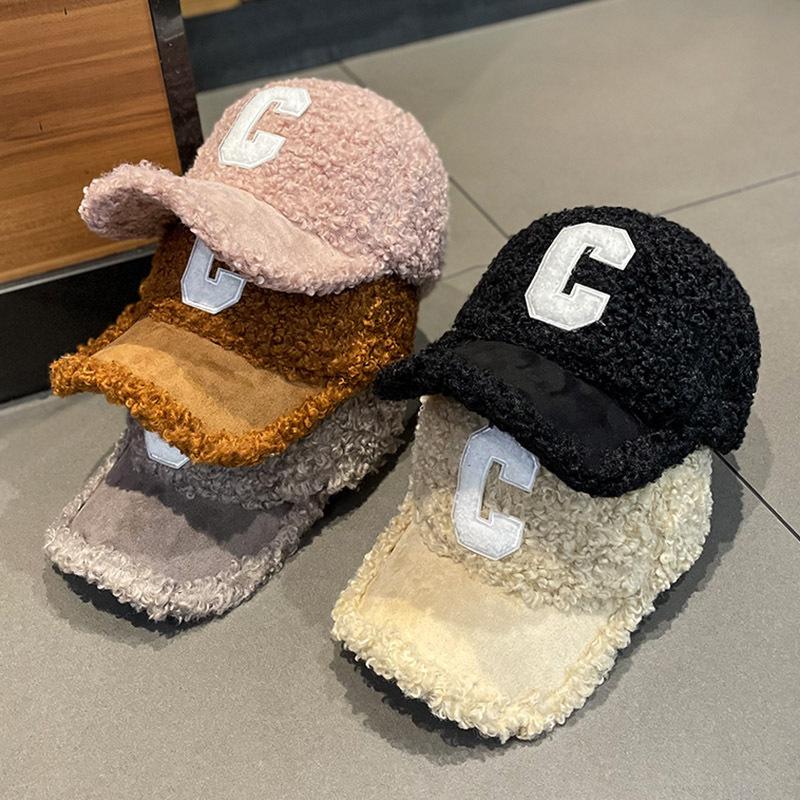 Hat female ins lamb wool C letter cap autumn and winter versatile fashion Internet celebrity baseball cap tide
