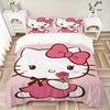 3pcs Rose Hello Kitty Sanrio Quilt Set Cartoon Themed Bed Quilt Set Lovely Character Bedroom Decor Bed Quilt Set Four Seasons (1 Cover + 2Pillowc