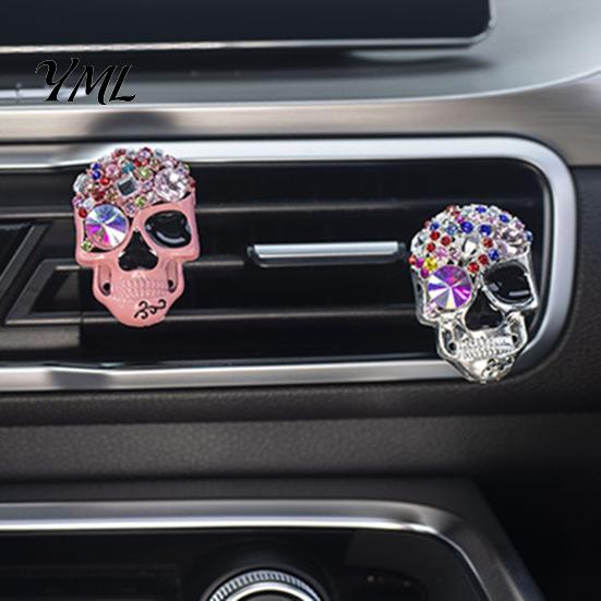 Decorative Car Vent Freshener Bling Skull Clips, Rhinestone Diffuser Clip, Shiny Shaped Auto Accessory Air Conditioner Decoration, Funny Interior