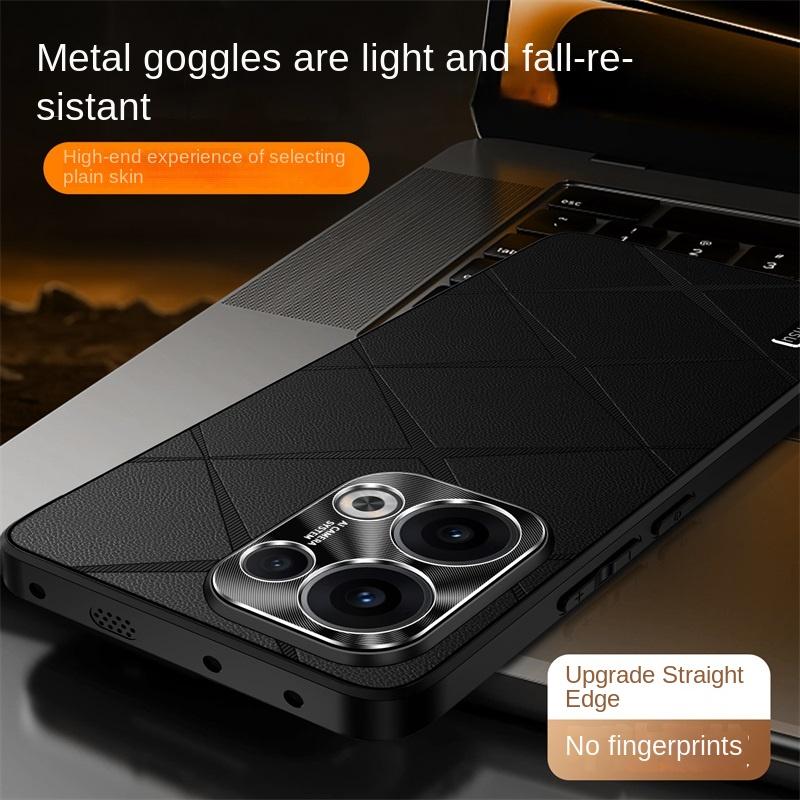 For OPPO Reno 13 13 Pro High-luxury Vegan Leather Metal Lens Protection Anti-drop and Anti-fingerprint Phone Case