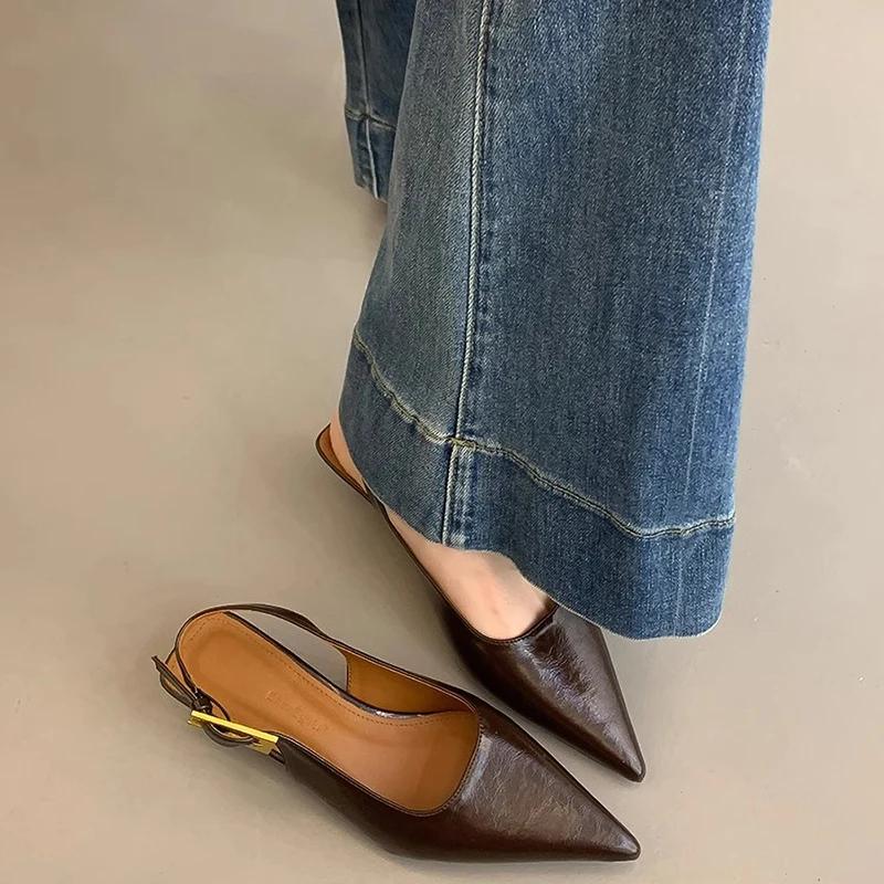 Fashion Summer Pointed Toe Women Sandals Fashion Singbacks Mules Shoes Ladies Elegant Low Heel Stripper Party Sandalias