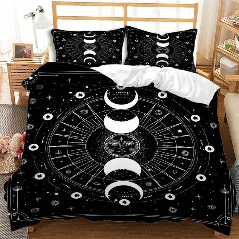 Sun and Moon King Duvet Cover Bohemian Style Celestial Bedding Set Microfiber Galaxy Stars Comforter Cover For Kids Girls Teens