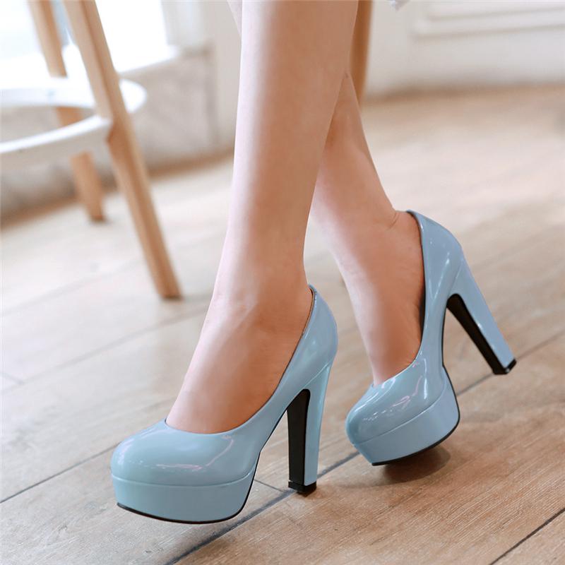 Elegantes Zapatos de Plataforma de Tacón Alto para Mujer Primavera Sexy Zapatos de Salón Patente Azul Rosa Negro con Tacón Fiesta Boda Zapatos Femeninos Talla Grande 45