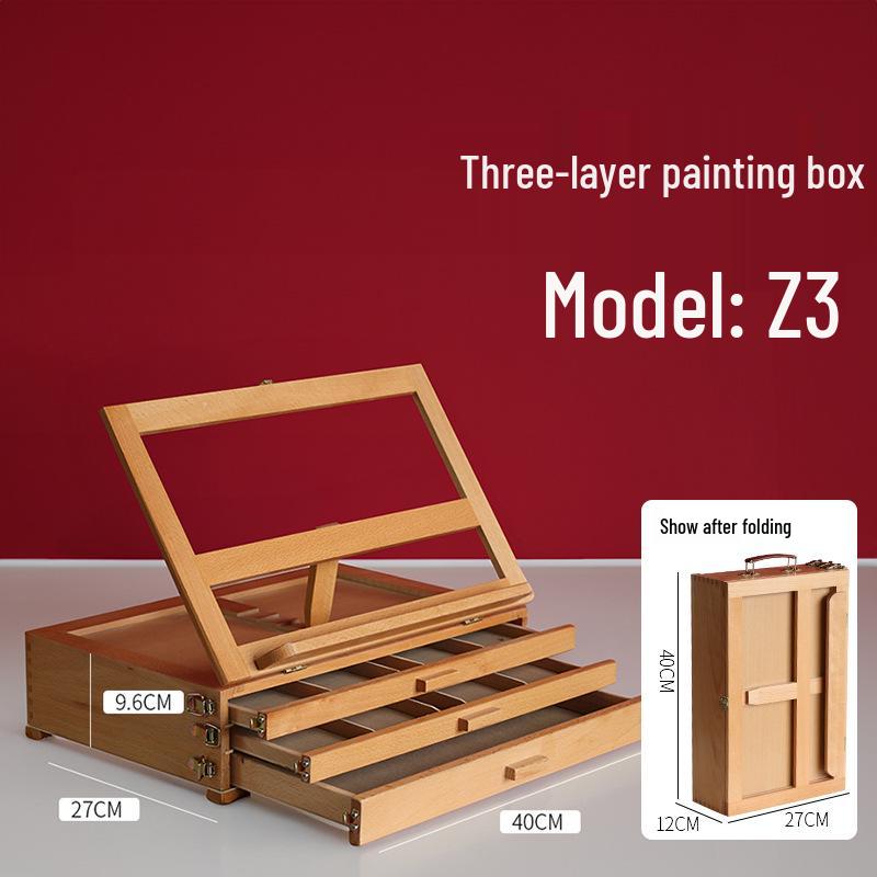 

Буковий регульований складний художній мольберт та коробка для пензлів