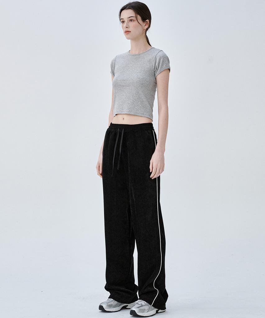 MALOUPE 2170 Velvet Elastic Waist Pants (Black)