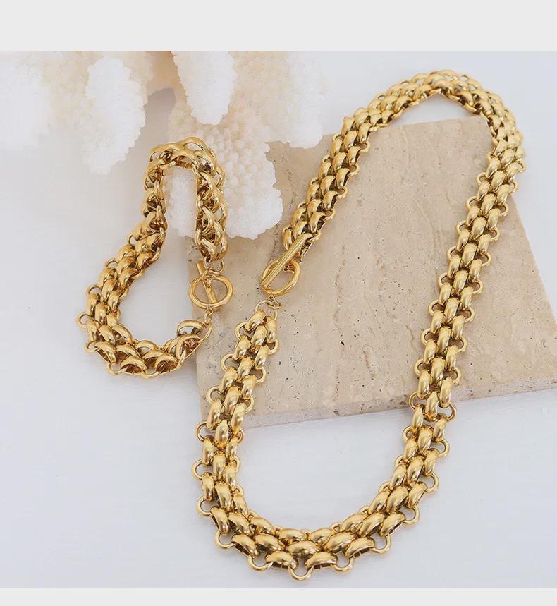 Bold Titanium Steel Chain Necklace & Bracelet Set: Hip-Hop Inspired, Non-Fading, Unisex Style