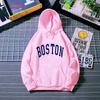 Women's Hooded Long Sleeve Sweatshirt Loose Fit Lazy Style Boston Letter Print Pullover Hoodie Vintage Autumn Winter Warm Outerwear