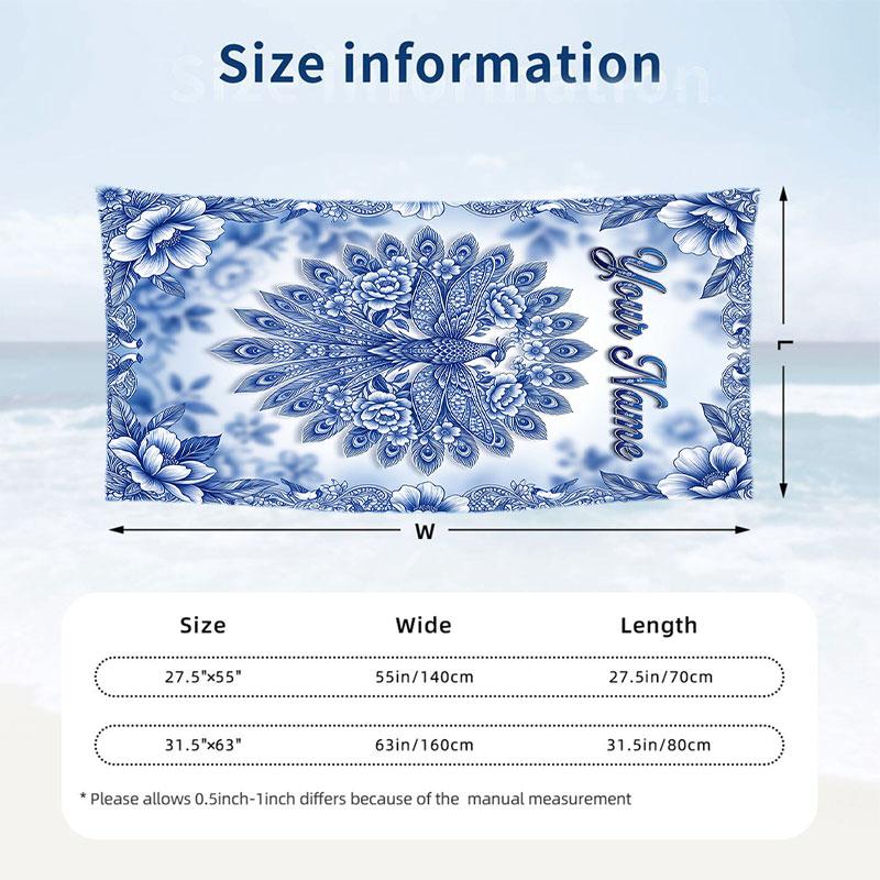 Floral Garden Theme Beach Towel Personalized Custom Name & Text Soft Quick Dry Beach Towel for Swimming Travel
