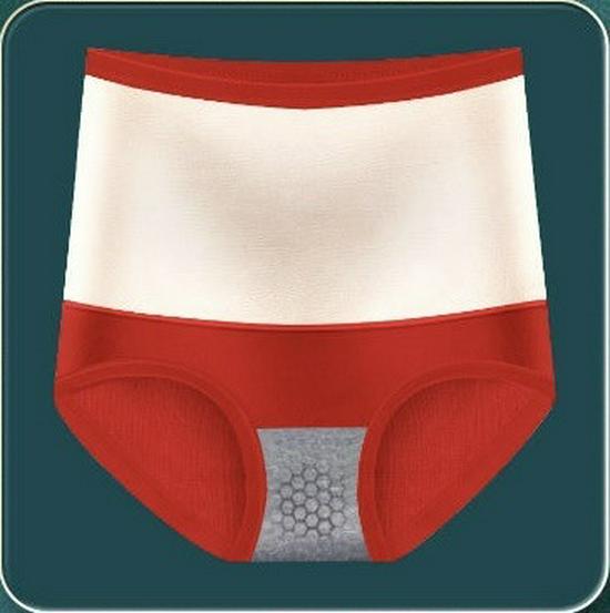 Plus Size Red High Waist Velvet-Lined Cotton Shaping Underwear for Women - Warm Tummy Control for Fall and Winter
