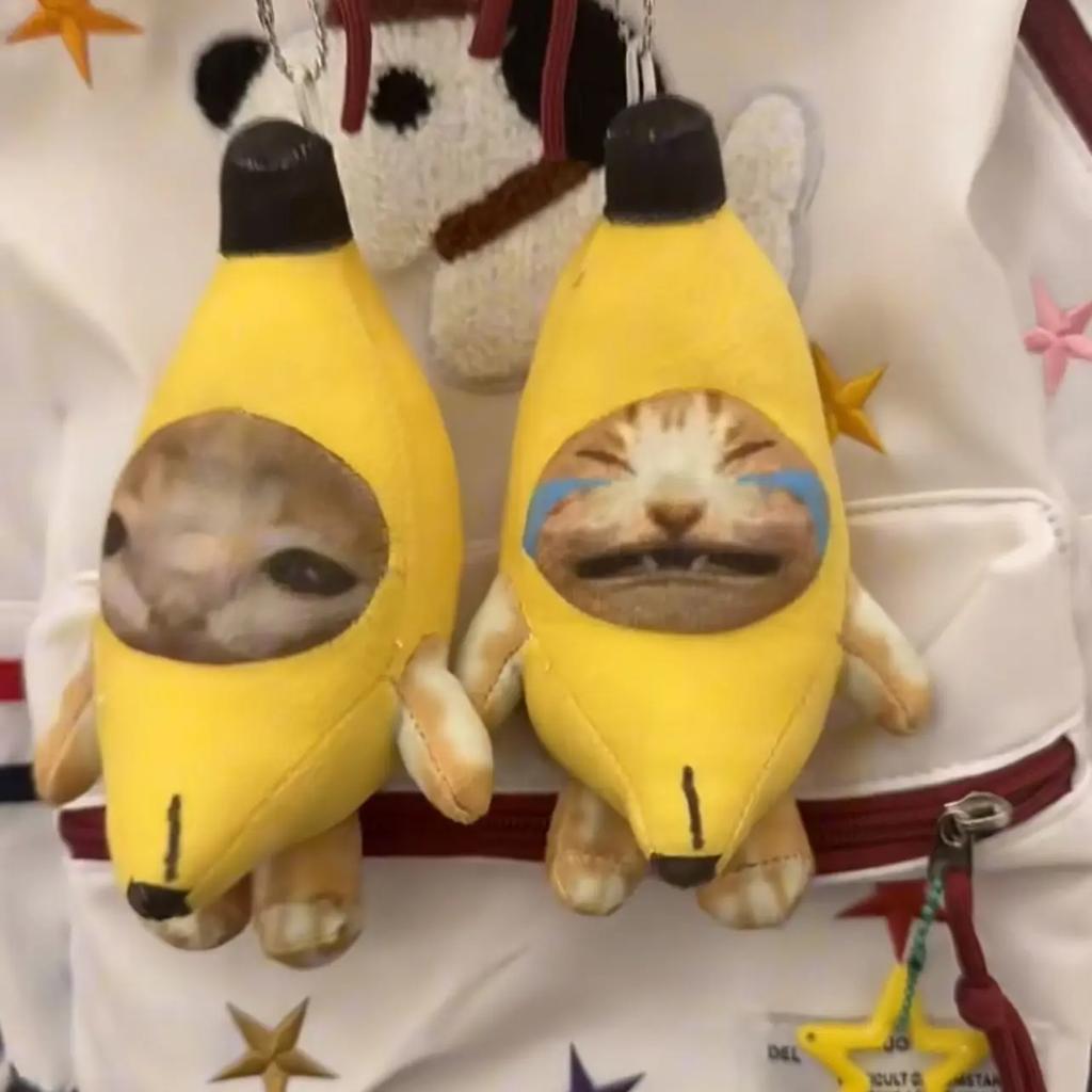 17cm Sound Toy Banana Cat Doll Pendant Singing Doll Keychain Crying Happy Banana Cat Plush With Sound Toy Car Bag Kid Funny Gift