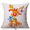 Happy New Year Cartoon Animal Cushion Cover Santa Claus Elk Christmas Decorative Cotton Linen Sofa Throw Pillow Case Cojines