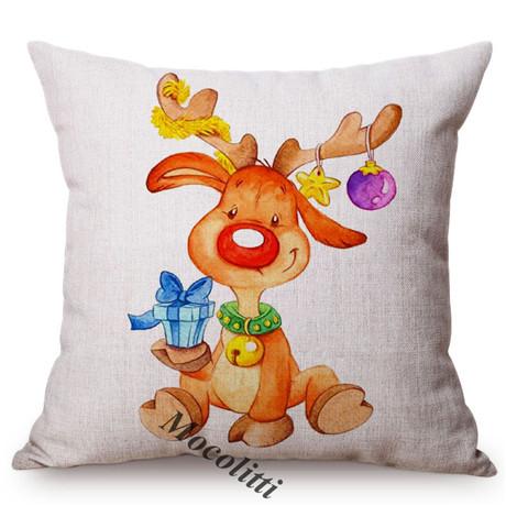 Happy New Year Cartoon Animal Cushion Cover Santa Claus Elk Christmas Decorative Cotton Linen Sofa Throw Pillow Case Cojines