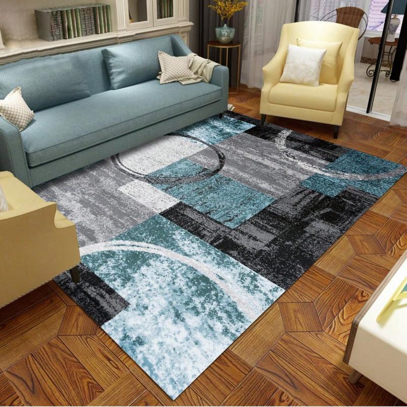 1pc Blue Ombre Graffiti Geometric Blocks Design Living Room Carpet Modern & Minimalist Floor Mat Mat For Bedroom Decor
