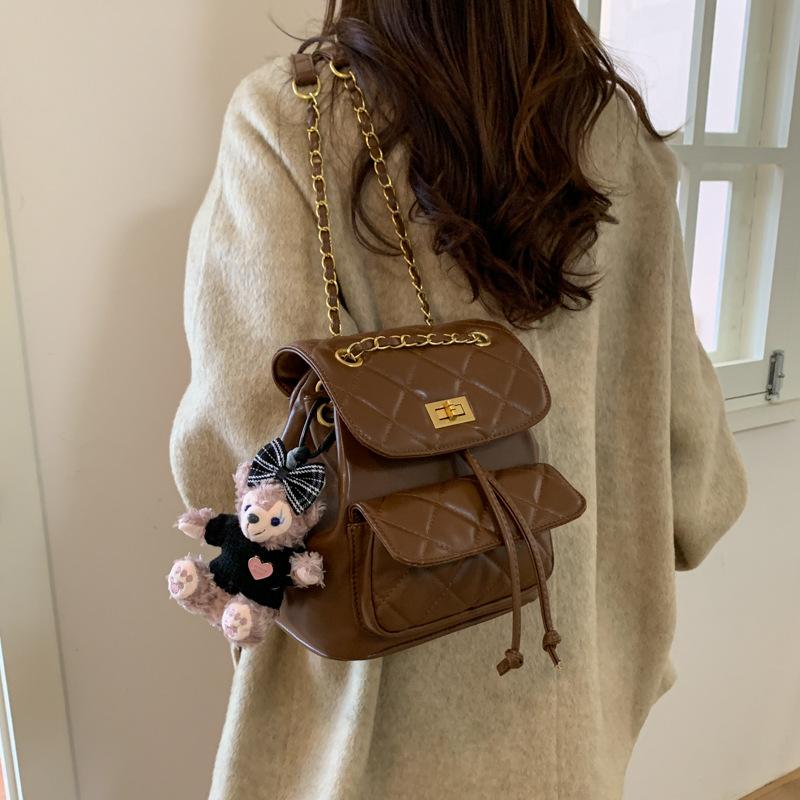 Fashion rhombus embroidered thread women's backpack 2025 new versatile chain backpack travel mini schoolbag