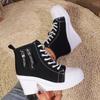 Wedge Side Zipper Increased High Breathable Sneakers 2025 New Women Lace-Up Platform Outdoor Wedge Invisible Heel Canvas Shoes