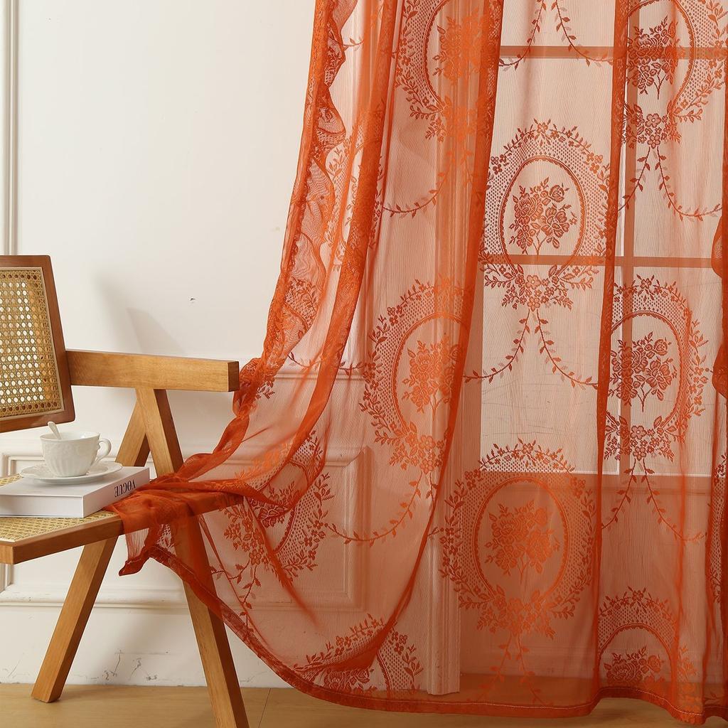 Neue Runde Spiegel Blumen Französische Vorhänge Pastorale Spitze Transparente Vorhänge für Wohnzimmer Schlafzimmer Balkon Erkerfenster Halb-Verdunkelnd Transparente Vorhänge