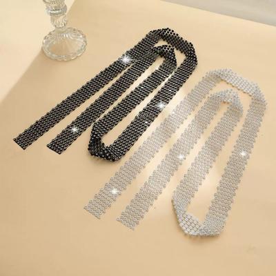Trendy 1.3M Long Bling Scarf Neckerchief Sparkling Luxury Shiny Rhinestones Tie Crystal Necktie Collar Jewelry Collar