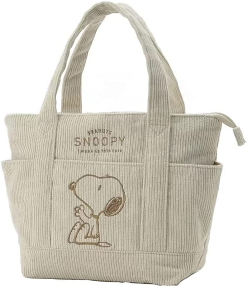 

Snoopy Corduroy Tote Large Capacity Canvas Bag with Perfect for School or or as a Cute Eco Bag Bag, Pockets, Commuting, Shopping, (Color Beige) бежевий