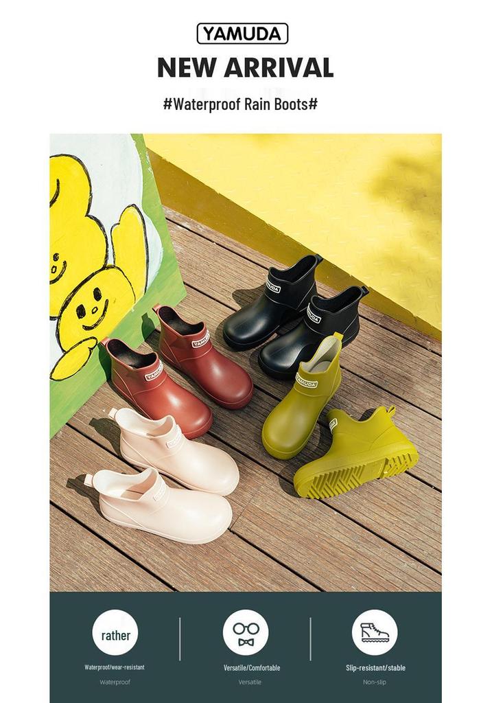 Women's Stylish Waterproof Low-Cut Non-Slip Rain Boots for Wading and Markets