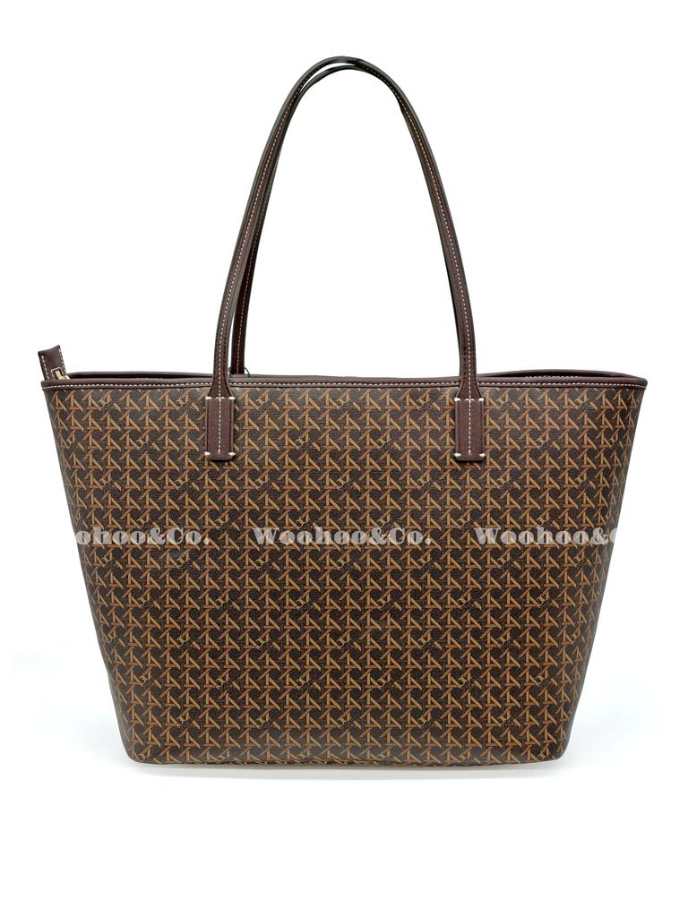 Tory Burch Vintage Floral Print Coated Canvas Tote Bag Women Tote Bags Brown 145634-207