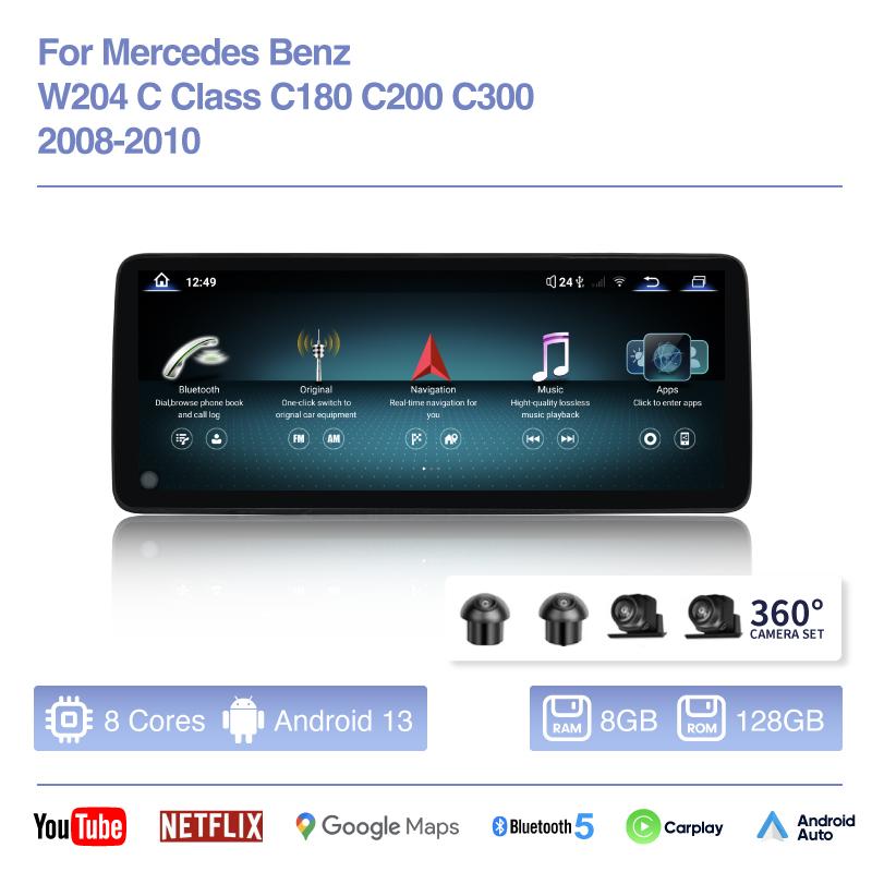 12.8" For Mercedes Benz W204 C Class C180 C200 C300 2008-2010 Multimedia Player GPS Navigation Android Auto Carplay 4G Car Radio