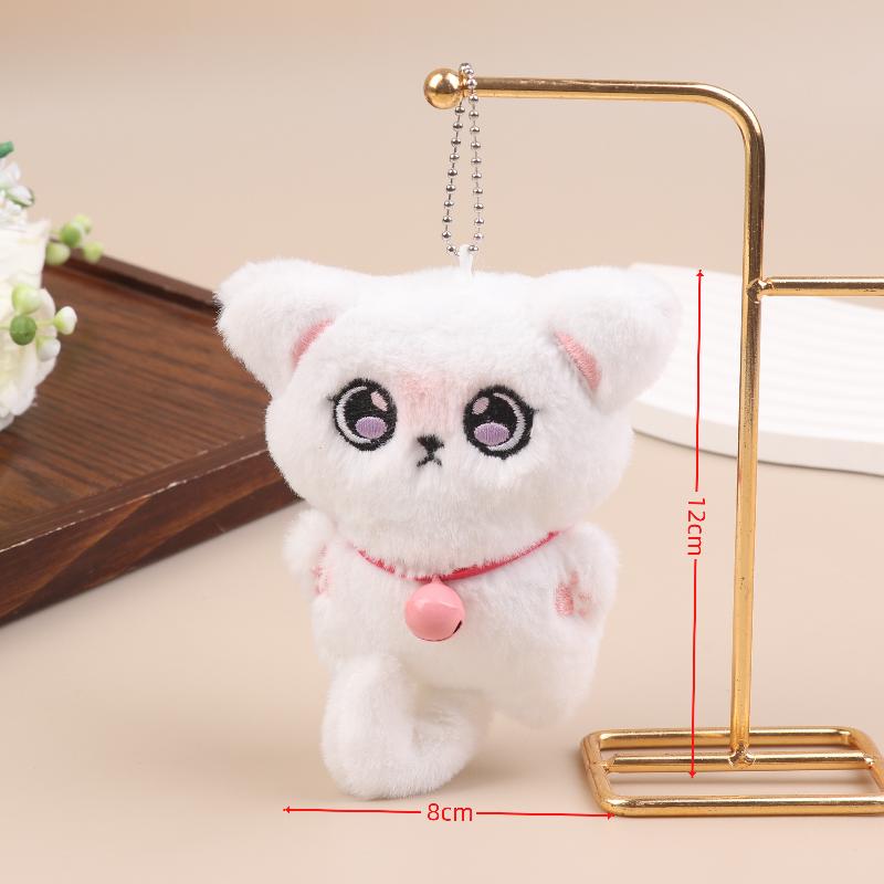 1Pcs White Siamese Kitten Stuffed Doll Backpack Decor Squeaky Bell Kitten Plush Keychain Pendant Schoolbag Ornament Gift