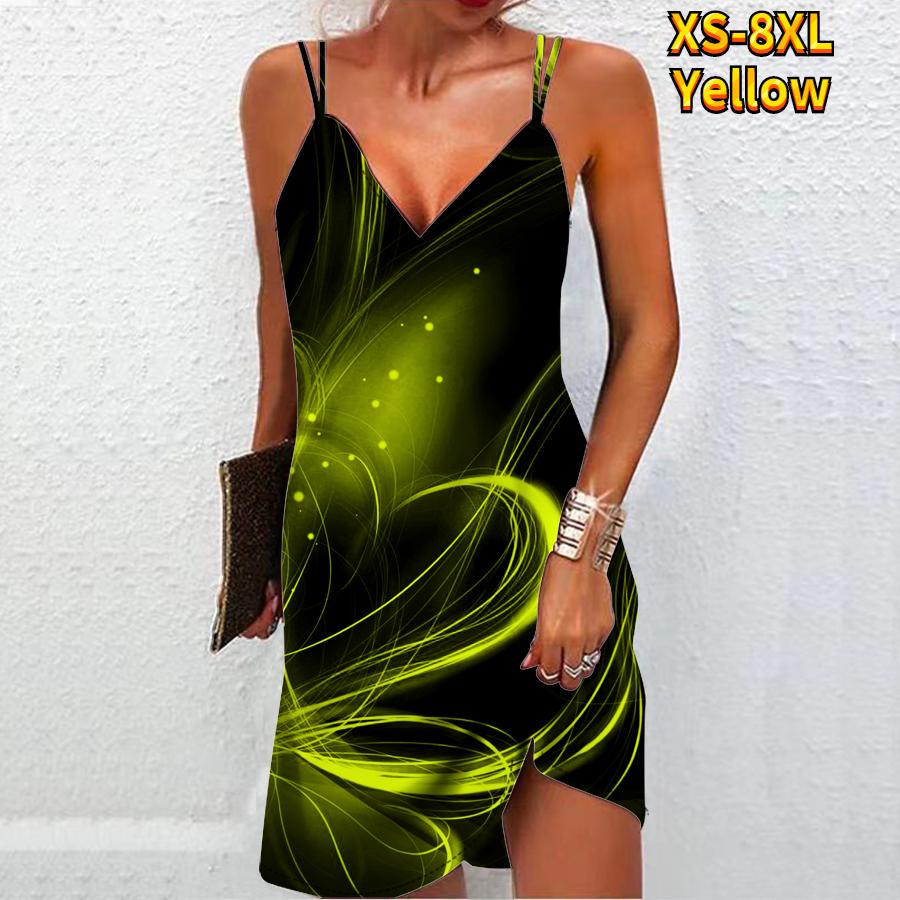 

Женское модное сексуальное платье без бретелек с 3D-сияющим принтом любви, свободное платье-бретелька с v-образным вырезом 8XL жёлтый